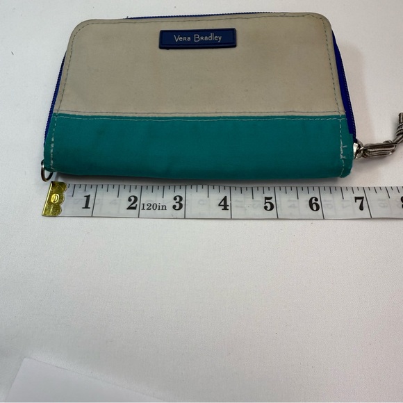 Vera Bradley Cream & Teal w/Royal Blue Zipper Bird Print RFID Protection Wallet - Picture 8 of 9